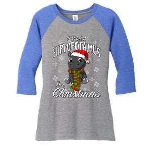 I Want A Hippopotamus For Christmas Cute Gift Xmas Hippo Cute Gift Women's Tri-Blend 3/4-Sleeve Raglan Shirt