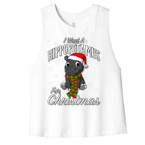 I Want A Hippopotamus For Christmas Cute Gift Xmas Hippo Cute Gift Women's Racerback Cropped Tank