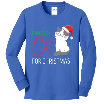 I Want A Cat For Christmas Cute Kitten Cat Lover Present Gift Kids Long Sleeve Shirt