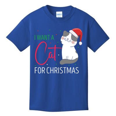 I Want A Cat For Christmas Cute Kitten Cat Lover Present Gift Kids T-Shirt