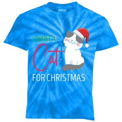 I Want A Cat For Christmas Cute Kitten Cat Lover Present Gift Kids Tie-Dye T-Shirt