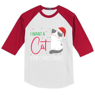 I Want A Cat For Christmas Cute Kitten Cat Lover Present Gift Kids Colorblock Raglan Jersey