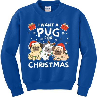 I Want A Pug For Christmas Cute Dogs Gift Kids Sweatshirt