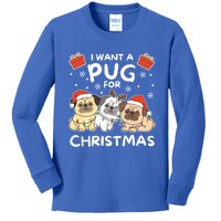 I Want A Pug For Christmas Cute Dogs Gift Kids Long Sleeve Shirt