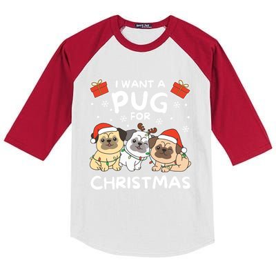 I Want A Pug For Christmas Cute Dogs Gift Kids Colorblock Raglan Jersey