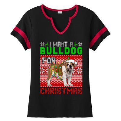 I Want A Bulldog For Christmas Santa Dog Lover Owner Cool Gift Ladies Halftime Notch Neck Tee