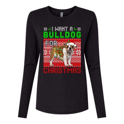 I Want A Bulldog For Christmas Santa Dog Lover Owner Cool Gift Womens Cotton Relaxed Long Sleeve T-Shirt