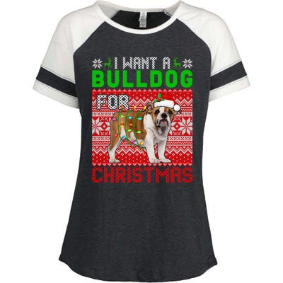 I Want A Bulldog For Christmas Santa Dog Lover Owner Cool Gift Enza Ladies Jersey Colorblock Tee