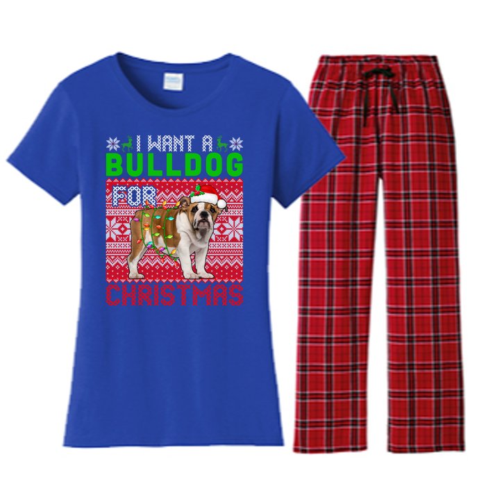 I Want A Bulldog For Christmas Santa Dog Lover Owner Cool Gift Women's Flannel Pajama Set