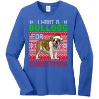 I Want A Bulldog For Christmas Santa Dog Lover Owner Cool Gift Ladies Long Sleeve Shirt