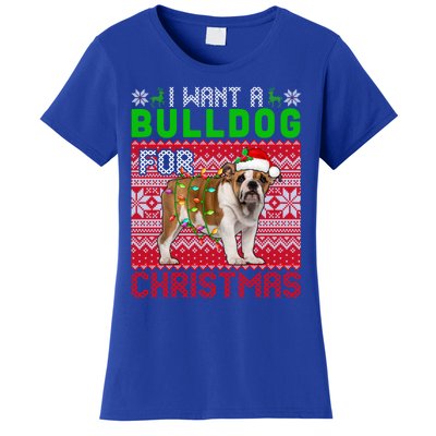 I Want A Bulldog For Christmas Santa Dog Lover Owner Cool Gift Women's T-Shirt