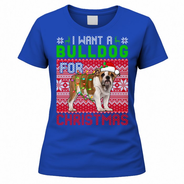 I Want A Bulldog For Christmas Santa Dog Lover Owner Cool Gift Women's T-Shirt