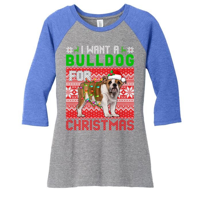 I Want A Bulldog For Christmas Santa Dog Lover Owner Cool Gift Women's Tri-Blend 3/4-Sleeve Raglan Shirt