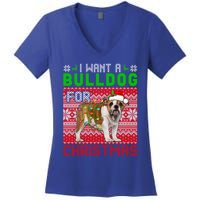 I Want A Bulldog For Christmas Santa Dog Lover Owner Cool Gift Women's V-Neck T-Shirt