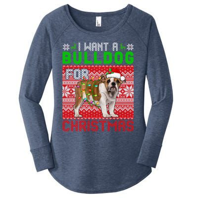 I Want A Bulldog For Christmas Santa Dog Lover Owner Cool Gift Women's Perfect Tri Tunic Long Sleeve Shirt