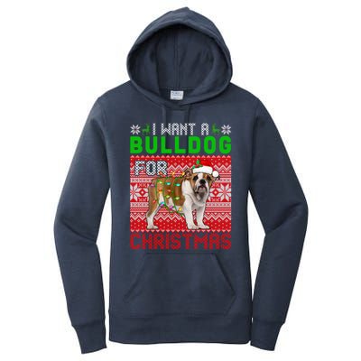 I Want A Bulldog For Christmas Santa Dog Lover Owner Cool Gift Women's Pullover Hoodie