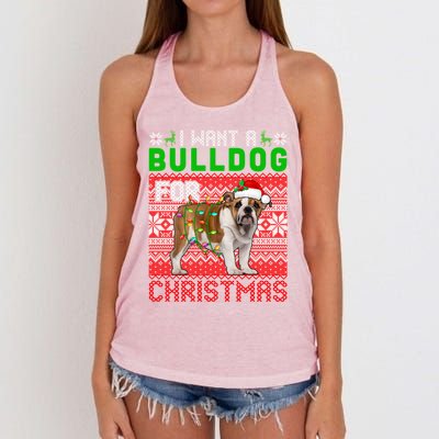 I Want A Bulldog For Christmas Santa Dog Lover Owner Cool Gift Women's Knotted Racerback Tank