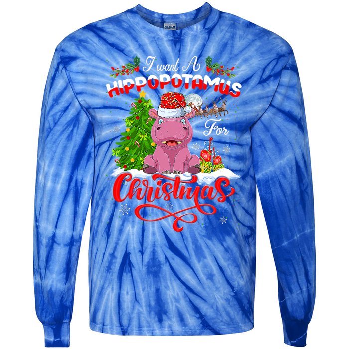 I Want A Hippopotamus For Christmas Xmas Hippo Gift Tie-Dye Long Sleeve Shirt