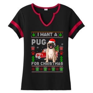 I Want A Pug For Christmas Ugly Sweater Dog Xmas Outfit Gift Ladies Halftime Notch Neck Tee