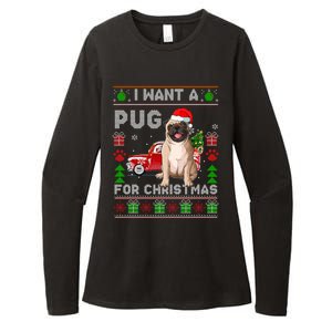 I Want A Pug For Christmas Ugly Sweater Dog Xmas Outfit Gift Womens CVC Long Sleeve Shirt