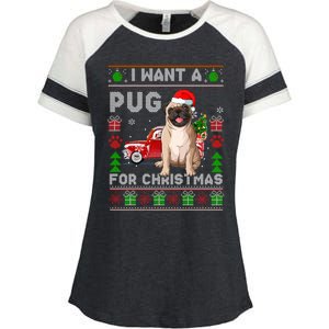 I Want A Pug For Christmas Ugly Sweater Dog Xmas Outfit Gift Enza Ladies Jersey Colorblock Tee