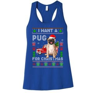 I Want A Pug For Christmas Ugly Sweater Dog Xmas Outfit Gift Women's Racerback Tank