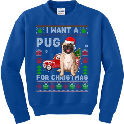 I Want A Pug For Christmas Ugly Sweater Dog Xmas Outfit Gift Kids Sweatshirt