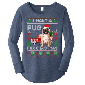 I Want A Pug For Christmas Ugly Sweater Dog Xmas Outfit Gift Women's Perfect Tri Tunic Long Sleeve Shirt