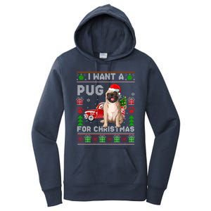 I Want A Pug For Christmas Ugly Sweater Dog Xmas Outfit Gift Women's Pullover Hoodie