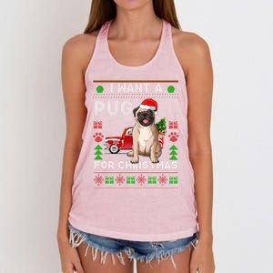 I Want A Pug For Christmas Ugly Sweater Dog Xmas Outfit Gift Women's Knotted Racerback Tank