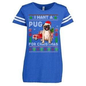 I Want A Pug For Christmas Ugly Sweater Dog Xmas Outfit Gift Enza Ladies Jersey Football T-Shirt