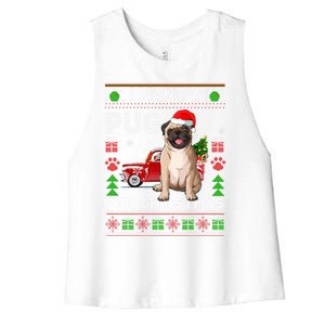 I Want A Pug For Christmas Ugly Sweater Dog Xmas Outfit Gift Women's Racerback Cropped Tank