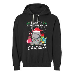 I Want A Hippopotamus For Christmas Hippo Christmas Pajamas Garment-Dyed Fleece Hoodie