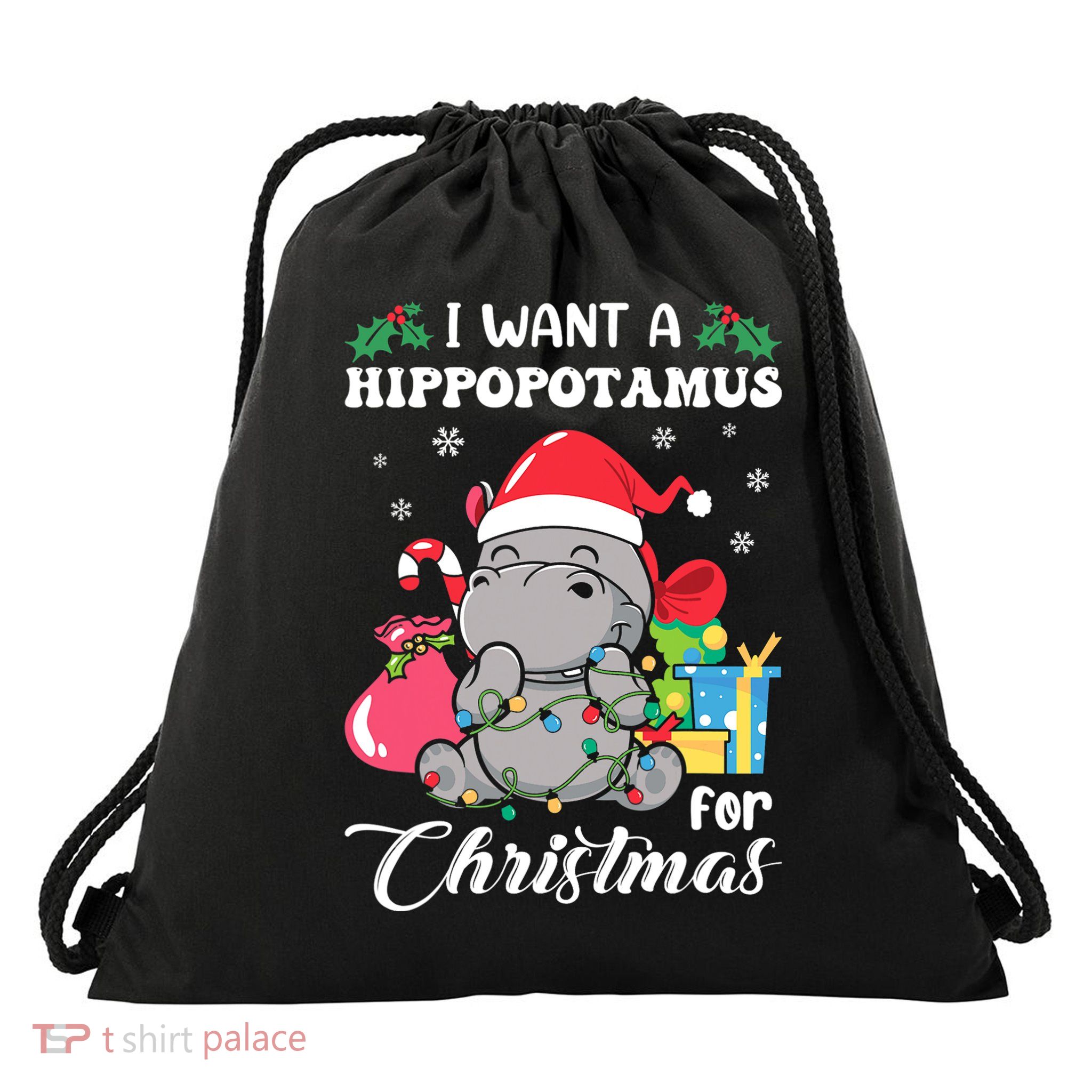 I Want A Hippopotamus For Christmas Hippo Christmas Pajamas Drawstring Bag