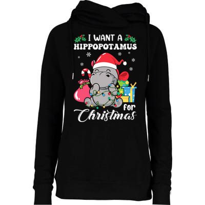 I Want A Hippopotamus For Christmas Hippo Christmas Pajamas Womens Funnel Neck Pullover Hood
