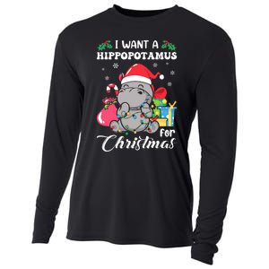 I Want A Hippopotamus For Christmas Hippo Christmas Pajamas Cooling Performance Long Sleeve Crew