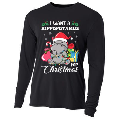 I Want A Hippopotamus For Christmas Hippo Christmas Pajamas Cooling Performance Long Sleeve Crew