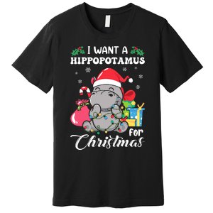 I Want A Hippopotamus For Christmas Hippo Christmas Pajamas Premium T-Shirt