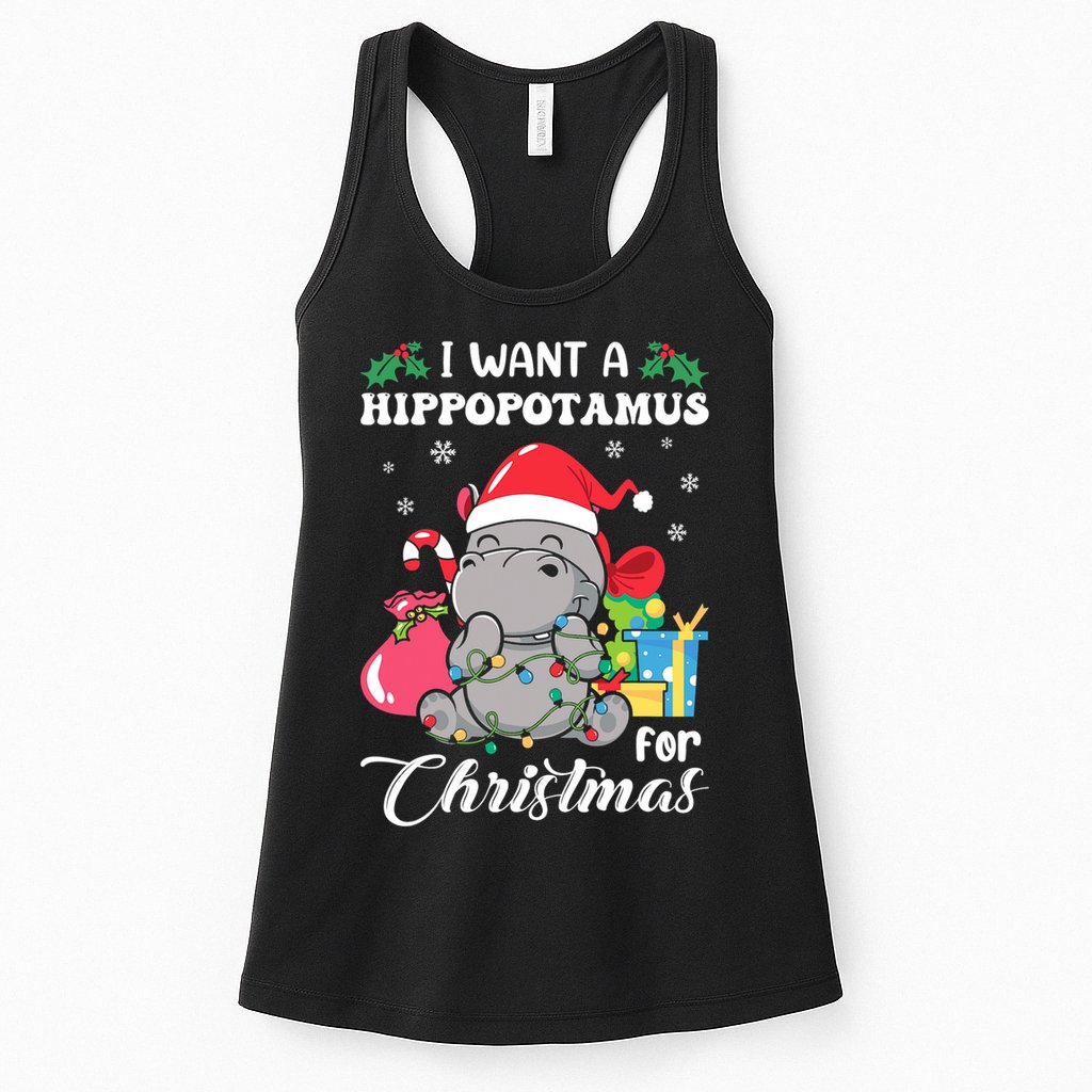 I Want A Hippopotamus For Christmas Hippo Christmas Pajamas Womens Tank Top