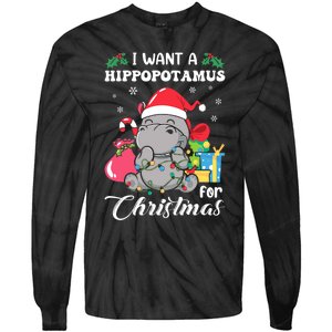 I Want A Hippopotamus For Christmas Hippo Christmas Pajamas Tie-Dye Long Sleeve Shirt