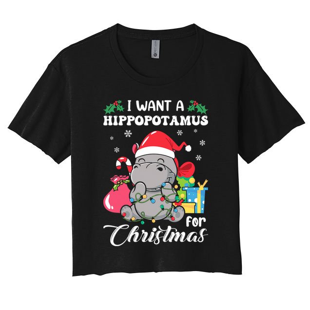 I Want A Hippopotamus For Christmas Hippo Christmas Pajamas Crop Top