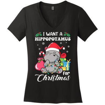 I Want A Hippopotamus For Christmas Hippo Christmas Pajamas Women's V-Neck T-Shirt