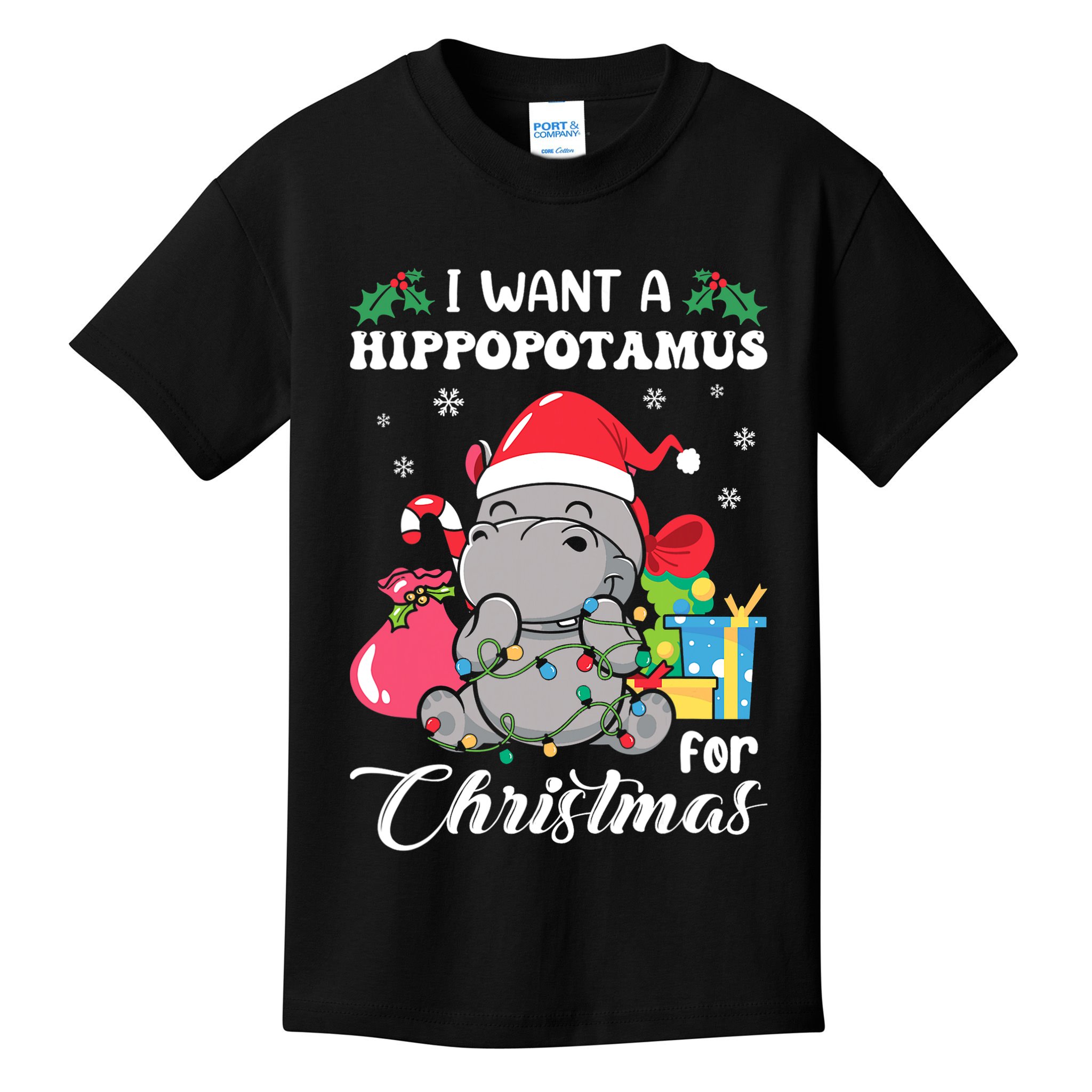I Want A Hippopotamus For Christmas Hippo Christmas Pajamas Kids T-Shirt