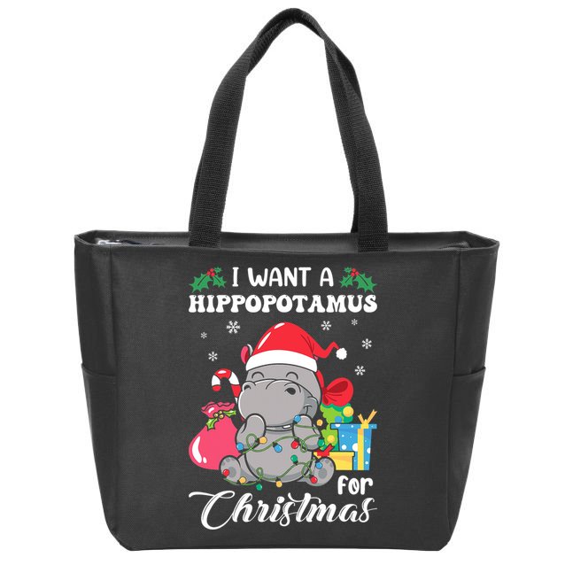 I Want A Hippopotamus For Christmas Hippo Christmas Pajamas Zip Tote Bag