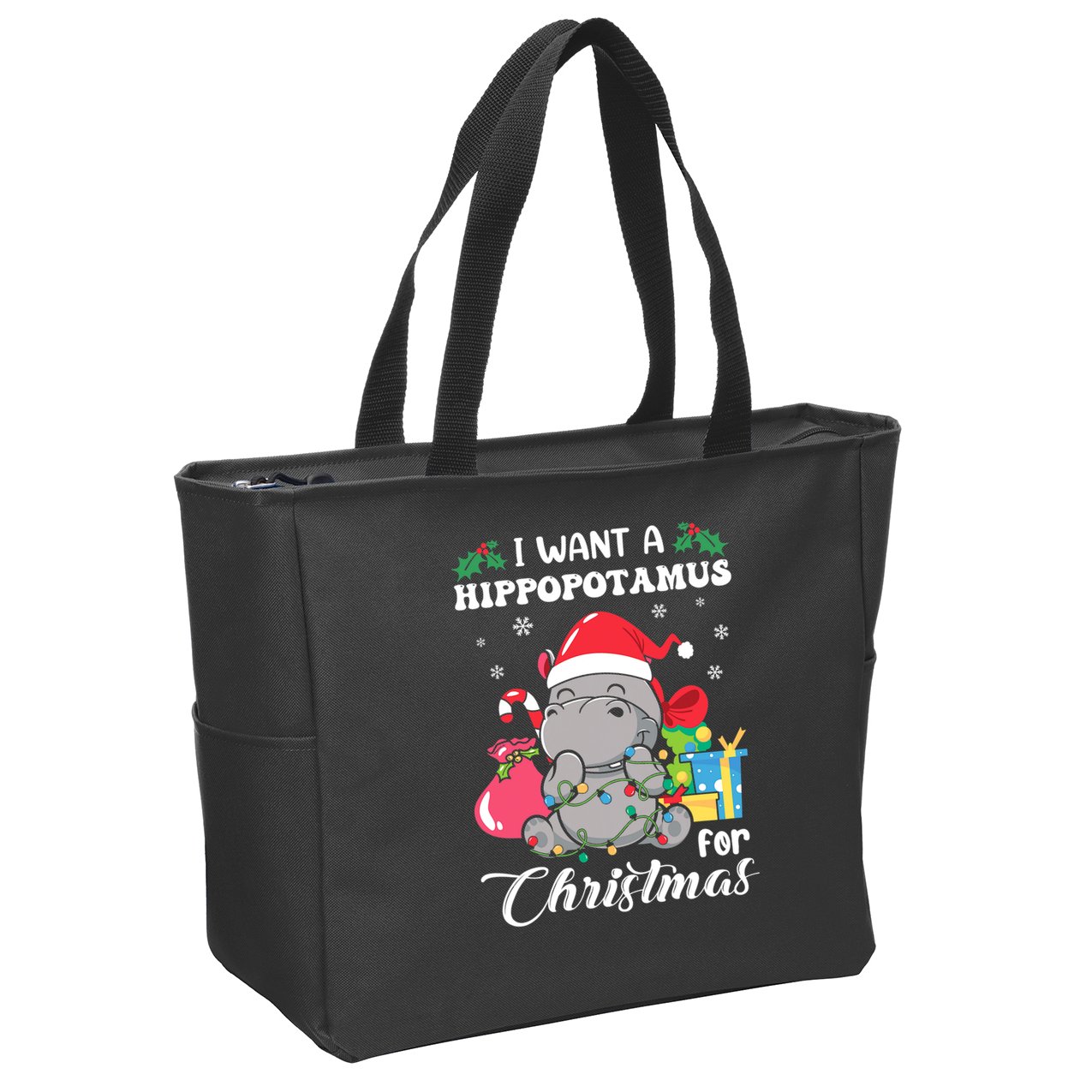 I Want A Hippopotamus For Christmas Hippo Christmas Pajamas Zip Tote Bag