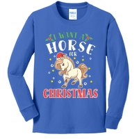 I Want A Horse For Christmas Donkey Horse Riding Gift Kids Long Sleeve Shirt