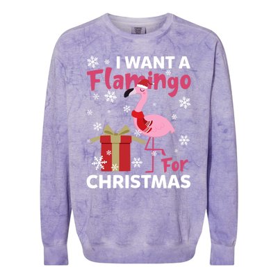 I Want A Flamingo For Christmas Funny Flamingo Lovers Gift Colorblast Crewneck Sweatshirt