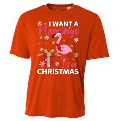 I Want A Flamingo For Christmas Funny Flamingo Lovers Gift Cooling Performance Crew T-Shirt