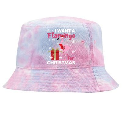 I Want A Flamingo For Christmas Funny Flamingo Lovers Gift Tie-Dyed Bucket Hat