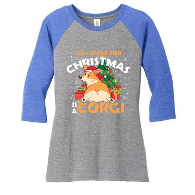 I Want A Corgi For Christmas Gift Women's Tri-Blend 3/4-Sleeve Raglan Shirt